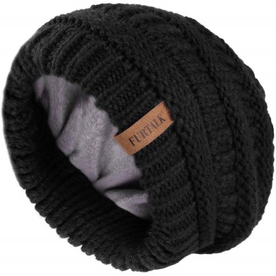 Skullies & Beanies Winter Beanie for Women - 2 Packs Fleece Lined Warm Knit Skull Slouch Beanie Hat - Black & Mixkhaki - CT18...