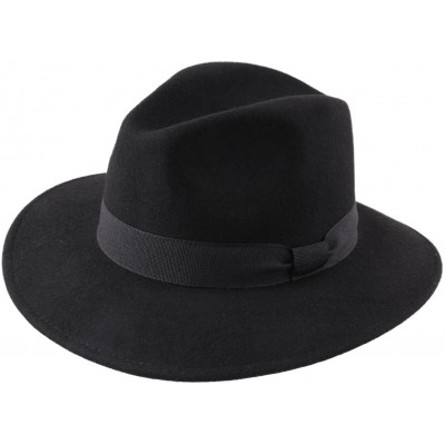 Fedoras Traveller Cavalier Wool Felt Fedora Hat - Noir - C0187IRQLSX $89.78