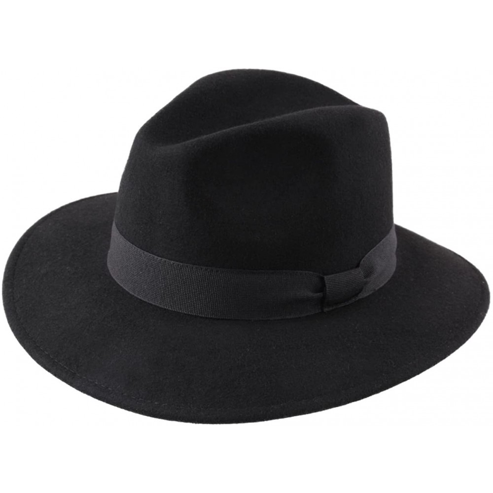 Fedoras Traveller Cavalier Wool Felt Fedora Hat - Noir - C0187IRQLSX $30.92