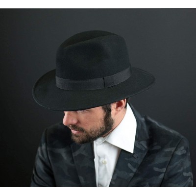 Fedoras Traveller Cavalier Wool Felt Fedora Hat - Noir - C0187IRQLSX $30.92