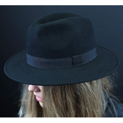 Fedoras Traveller Cavalier Wool Felt Fedora Hat - Noir - C0187IRQLSX $30.92