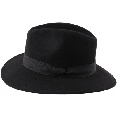 Fedoras Traveller Cavalier Wool Felt Fedora Hat - Noir - C0187IRQLSX $30.92