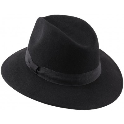 Fedoras Traveller Cavalier Wool Felt Fedora Hat - Noir - C0187IRQLSX $30.92