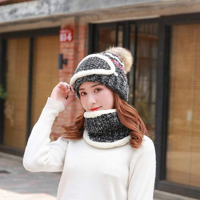 Skullies & Beanies Fleece Lined Knit Beanie Scarf Mouth Mask Set for Girl and Women Winter Ski Hat with Pompom - CY18ZE4MYGC ...