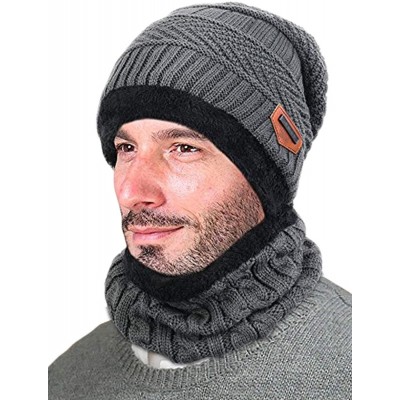 Skullies & Beanies Winter Beanie Hat Scarf Set Warm Knit Hat Thick Skull Cap for Men Women - Light Grey - C418I0RCRHL $19.62