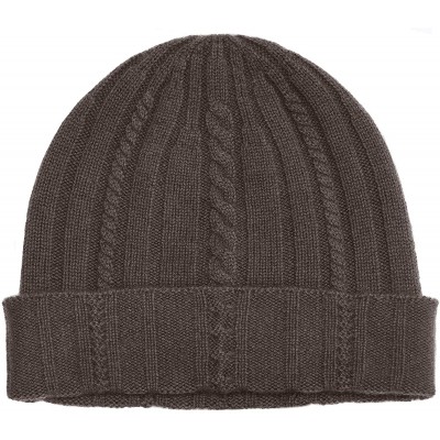 Skullies & Beanies Cable Knit Cuffed Beanie 100% Pure Cashmere Foldover Hat•Ultimately Soft and Warm - Black Coffee - CK18G2A...