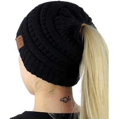 Skullies & Beanies Women's Cat Ears Hat Skull Knit Horsetail Wool Cap - Black - CP188GG7LZ3 $11.54