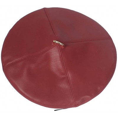 Berets PU Leather French Classic Beret Solid Color Beanie Cap Hat for Women Girls - Deep Red - CJ18XWZ06UT $14.95