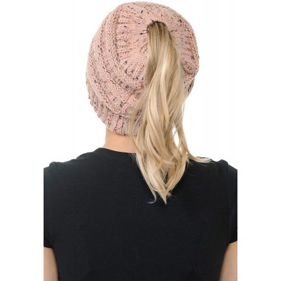 Skullies & Beanies Cable Knit Beanie Messy Bun Ponytail Warm Chunky Hat - Metallic Black - CI18Y5D2UR8 $12.50