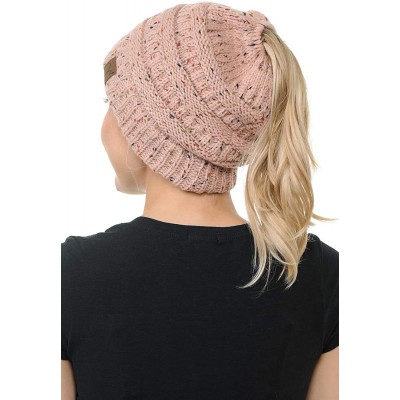 Skullies & Beanies Cable Knit Beanie Messy Bun Ponytail Warm Chunky Hat - Metallic Black - CI18Y5D2UR8 $12.50