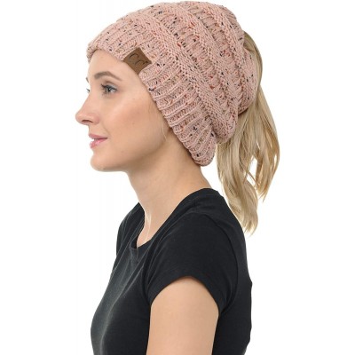 Skullies & Beanies Cable Knit Beanie Messy Bun Ponytail Warm Chunky Hat - Metallic Black - CI18Y5D2UR8 $12.50