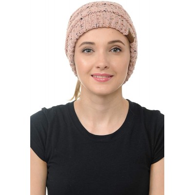 Skullies & Beanies Cable Knit Beanie Messy Bun Ponytail Warm Chunky Hat - Metallic Black - CI18Y5D2UR8 $12.50