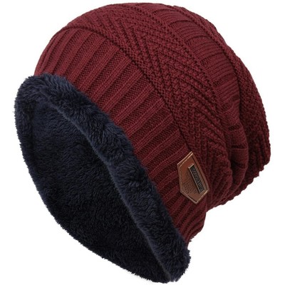 Skullies & Beanies Women Men Fashion Fleece Contrast Color Beanie Knitted Warm Winter Hats & Caps - Dark Red - CL18Z59NE0L $5...