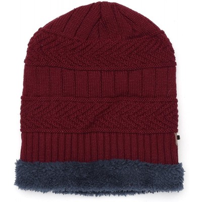 Skullies & Beanies Women Men Fashion Fleece Contrast Color Beanie Knitted Warm Winter Hats & Caps - Dark Red - CL18Z59NE0L $1...