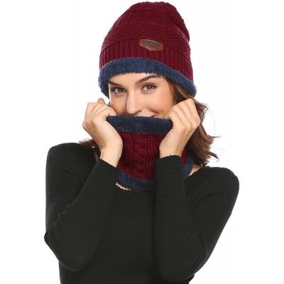 Skullies & Beanies Women Men Fashion Fleece Contrast Color Beanie Knitted Warm Winter Hats & Caps - Dark Red - CL18Z59NE0L $1...