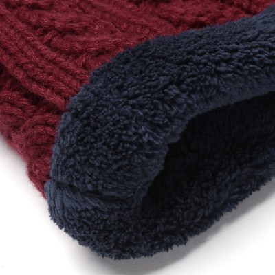 Skullies & Beanies Women Men Fashion Fleece Contrast Color Beanie Knitted Warm Winter Hats & Caps - Dark Red - CL18Z59NE0L $1...