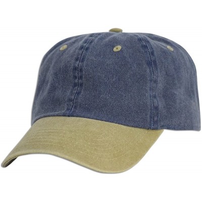 Baseball Caps Dad Hat Pigment Dyed Two Tone Plain Cotton Polo Style Retro Curved Baseball Cap 1200 - Blue / Khaki - C017WY43Y...