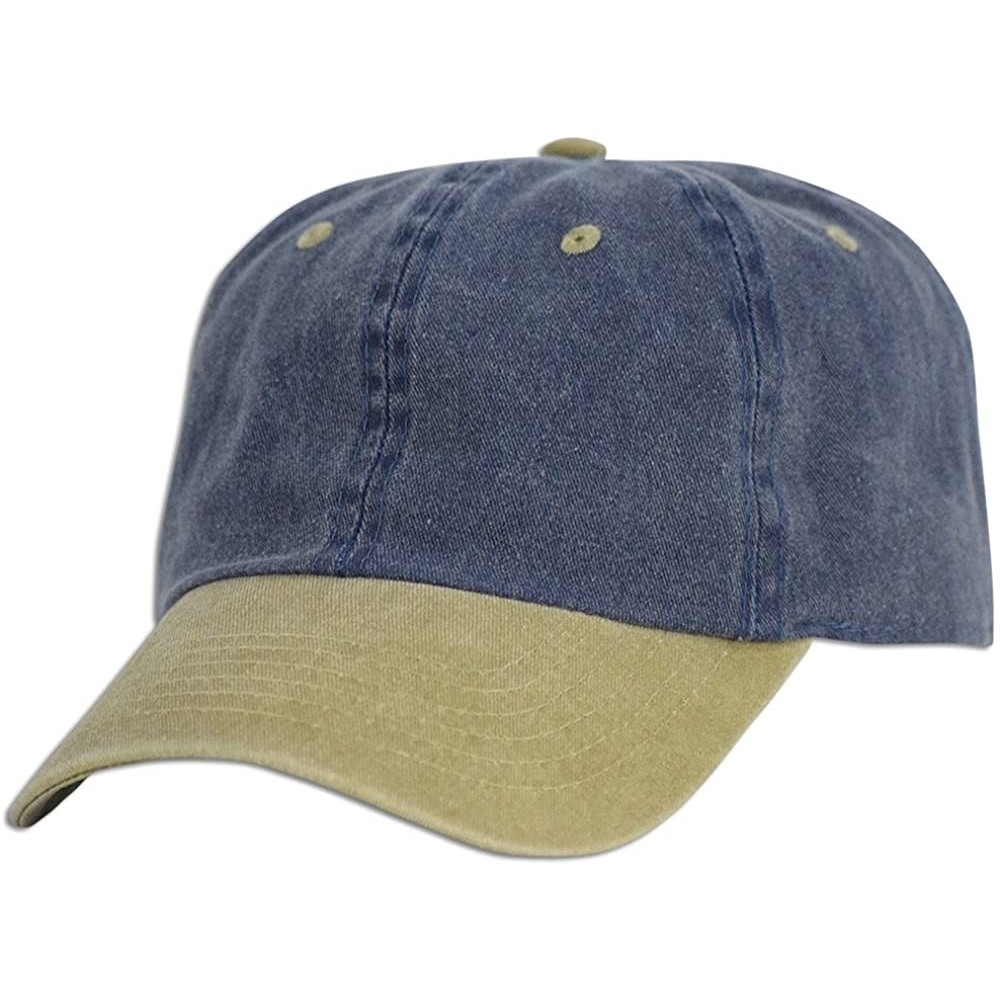 Baseball Caps Dad Hat Pigment Dyed Two Tone Plain Cotton Polo Style Retro Curved Baseball Cap 1200 - Blue / Khaki - C017WY43Y...