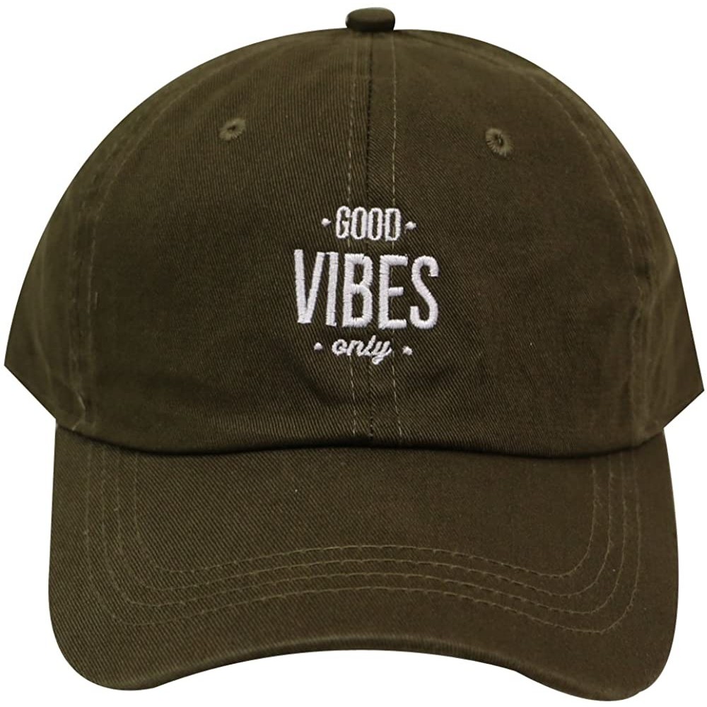 Baseball Caps Good Vibes Only Cotton Baseball Caps - Olive - CI184ANXIKU $12.13