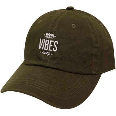 Baseball Caps Good Vibes Only Cotton Baseball Caps - Olive - CI184ANXIKU $12.13