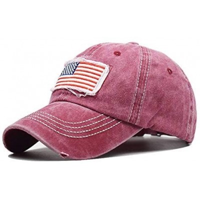 Baseball Caps Distressed Ponytail Hat for Women American-Flag Pony Tail Caps High Bun - Wine Red - CX18XSCWKM8 $13.95