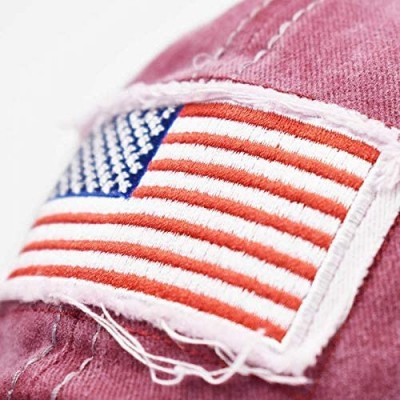 Baseball Caps Distressed Ponytail Hat for Women American-Flag Pony Tail Caps High Bun - Wine Red - CX18XSCWKM8 $13.95