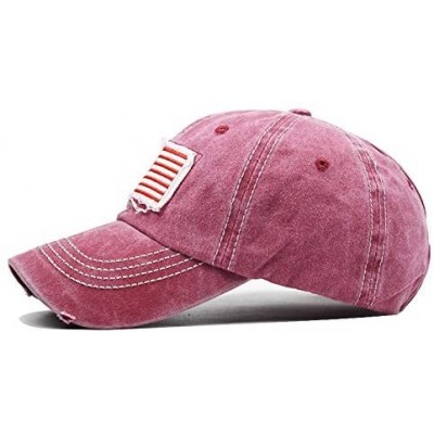 Baseball Caps Distressed Ponytail Hat for Women American-Flag Pony Tail Caps High Bun - Wine Red - CX18XSCWKM8 $13.95