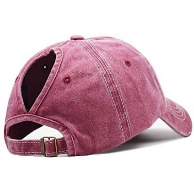 Baseball Caps Distressed Ponytail Hat for Women American-Flag Pony Tail Caps High Bun - Wine Red - CX18XSCWKM8 $13.95