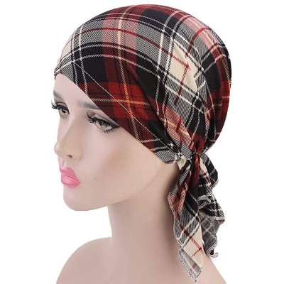 Skullies & Beanies Women Ruffles Floral Print Cancer Chemo Hat Beanie Scarf Turban Head Wrap Cap - F - CI18QYRN9RK $8.57