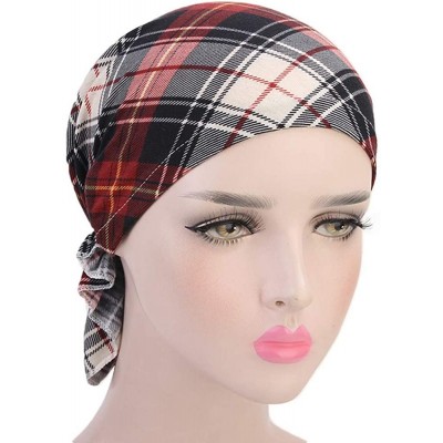 Skullies & Beanies Women Ruffles Floral Print Cancer Chemo Hat Beanie Scarf Turban Head Wrap Cap - F - CI18QYRN9RK $8.57