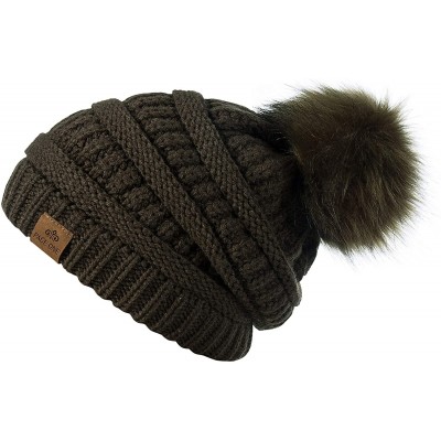 Skullies & Beanies Womens Fleece Lined Slouchy Beanie Chunky Baggy Hat Fur Pompom Winter Soft Warm Cap - Dark Green - C218LYM...
