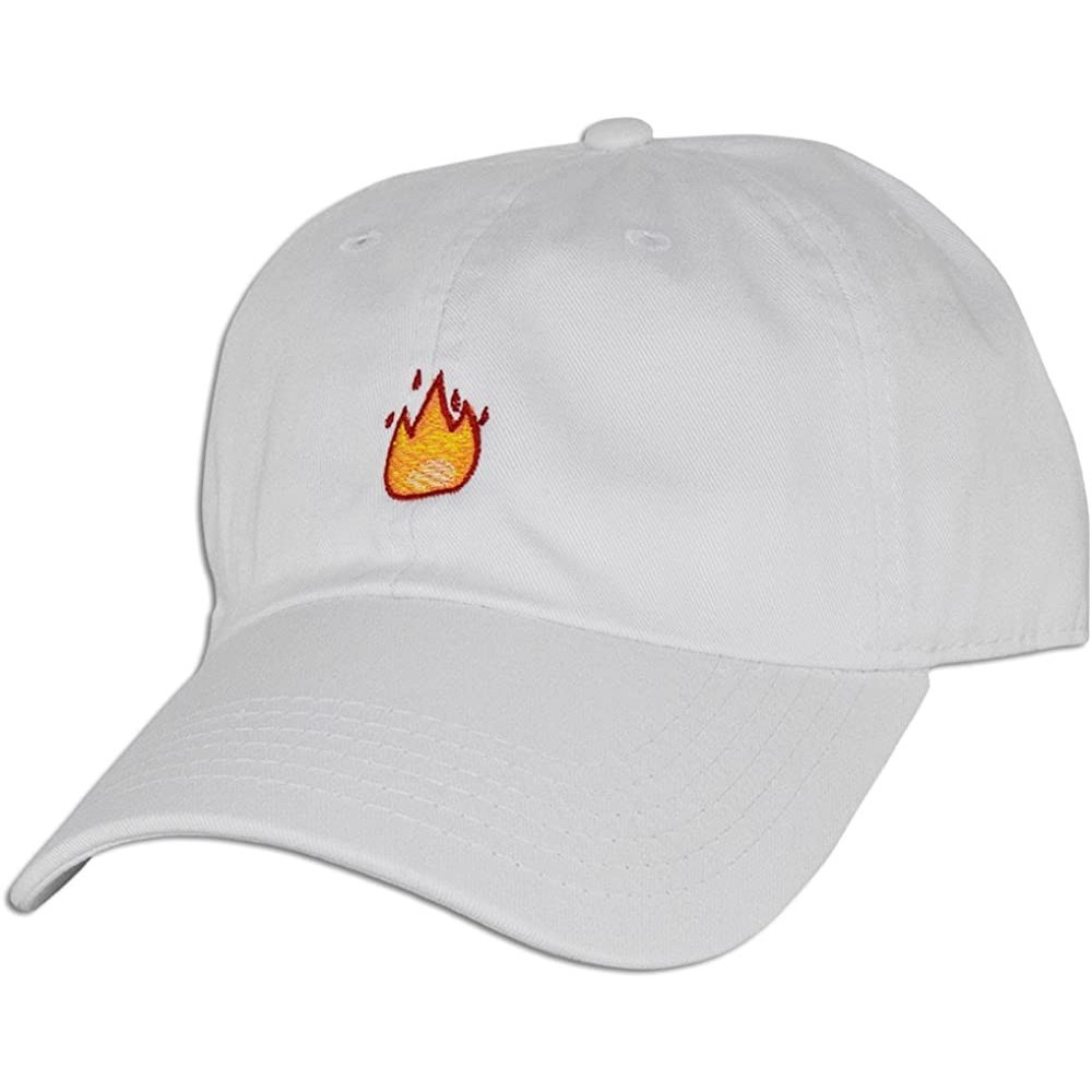 Baseball Caps Fire Emoji Baseball Cap Curved Bill Dad Hat 100% Cotton Lit Hot Flame Solid New - White - CV17YLRX0Z3 $10.02