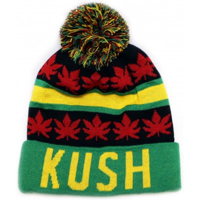 Skullies & Beanies Sk1160 Kush Leaves Pom Pom Beanie Hats - Jamaica - C811Q9BF4QL $13.86