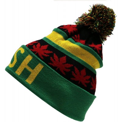 Skullies & Beanies Sk1160 Kush Leaves Pom Pom Beanie Hats - Jamaica - C811Q9BF4QL $13.86