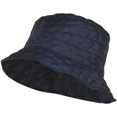 Rain Hats Packable Water Repellent Quilted Bucket Rain Hat w/Adjustable Drawstring - Navy Blue - CV12NFFDWVG $26.40