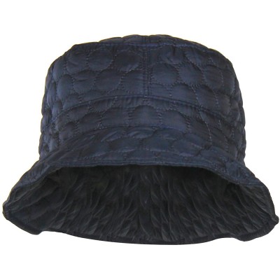 Rain Hats Packable Water Repellent Quilted Bucket Rain Hat w/Adjustable Drawstring - Navy Blue - CV12NFFDWVG $11.06
