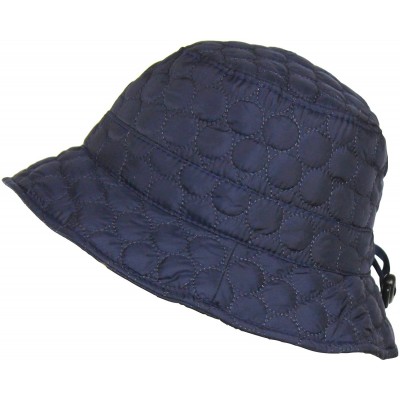 Rain Hats Packable Water Repellent Quilted Bucket Rain Hat w/Adjustable Drawstring - Navy Blue - CV12NFFDWVG $11.06