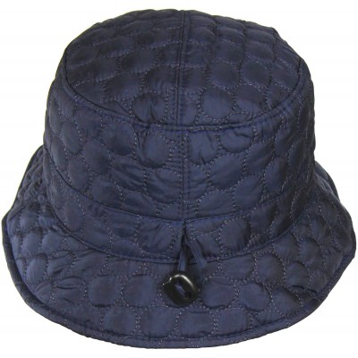 Rain Hats Packable Water Repellent Quilted Bucket Rain Hat w/Adjustable Drawstring - Navy Blue - CV12NFFDWVG $11.06