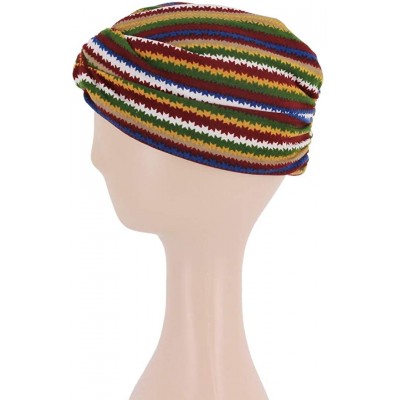 Sun Hats Shiny Metallic Turban Cap Indian Pleated Headwrap Swami Hat Chemo Cap for Women - Green Striped - CA18WZIAYH6 $8.49