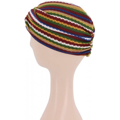 Sun Hats Shiny Metallic Turban Cap Indian Pleated Headwrap Swami Hat Chemo Cap for Women - Green Striped - CA18WZIAYH6 $8.49