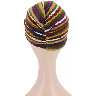 Sun Hats Shiny Metallic Turban Cap Indian Pleated Headwrap Swami Hat Chemo Cap for Women - Green Striped - CA18WZIAYH6 $8.49