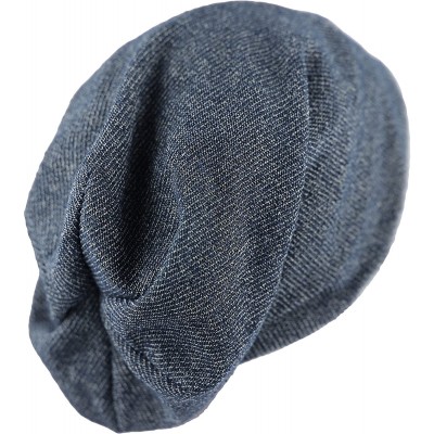 Skullies & Beanies Unisex Heather Tweed/Solid Fleece Lined Slouchy Long Beanie Warm Hat - Navy - CM186ONK0RM $7.98