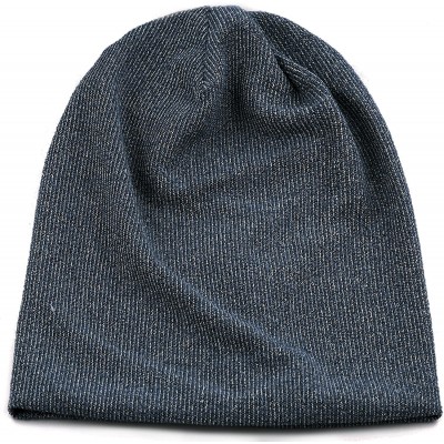 Skullies & Beanies Unisex Heather Tweed/Solid Fleece Lined Slouchy Long Beanie Warm Hat - Navy - CM186ONK0RM $7.98