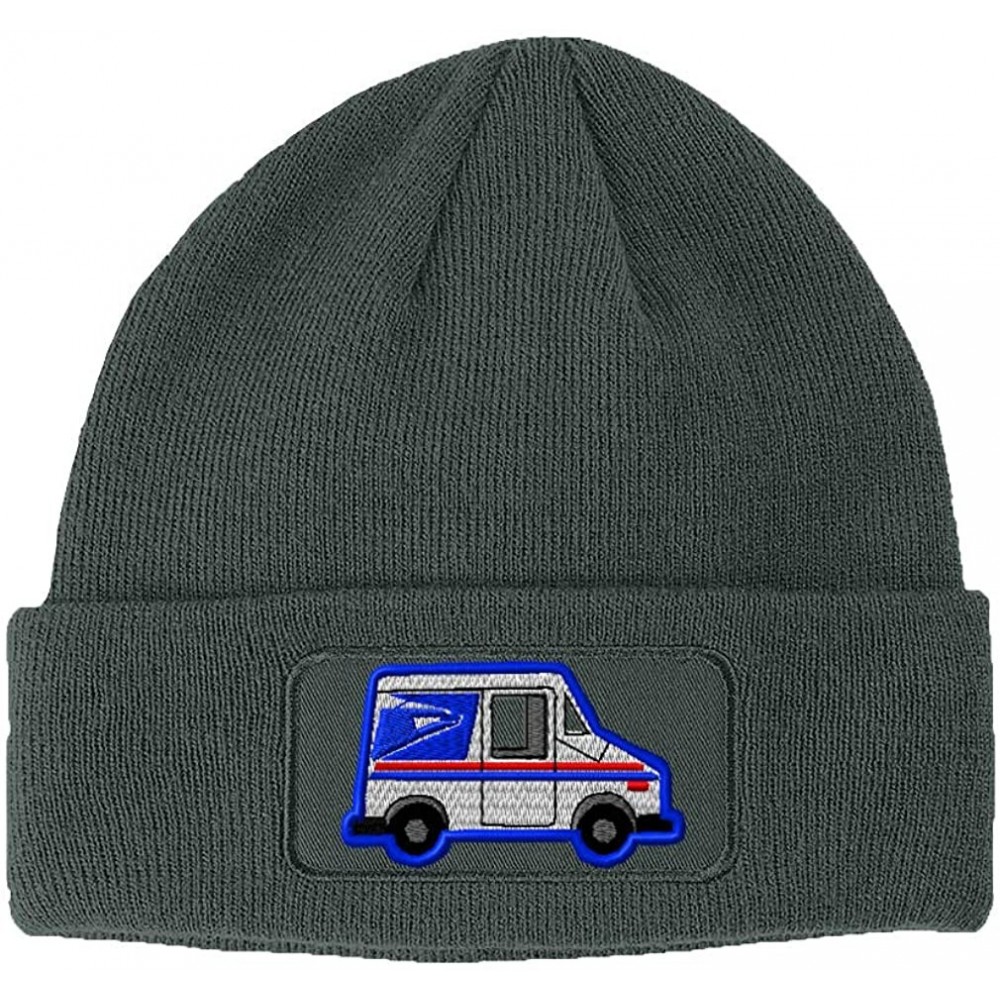 Skullies & Beanies Custom Patch Beanie U.S. Mail Truck Post Embroidery Acrylic - Dark Grey - CV18A6HD08N $14.59