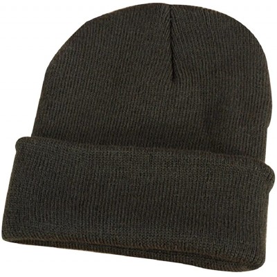 Skullies & Beanies Men Women Beanie Knit Cap Hip-Hop Winter Warm Elastic Cuff Hat - Dark Army Green - CA12NUUXRWJ $9.73
