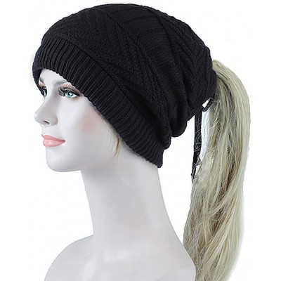 Skullies & Beanies Soft Ponytail Messy Bun Beanie Stretchable Winter Slouchy Beanie Knit Hat Neck Scarf for Women and Girls -...