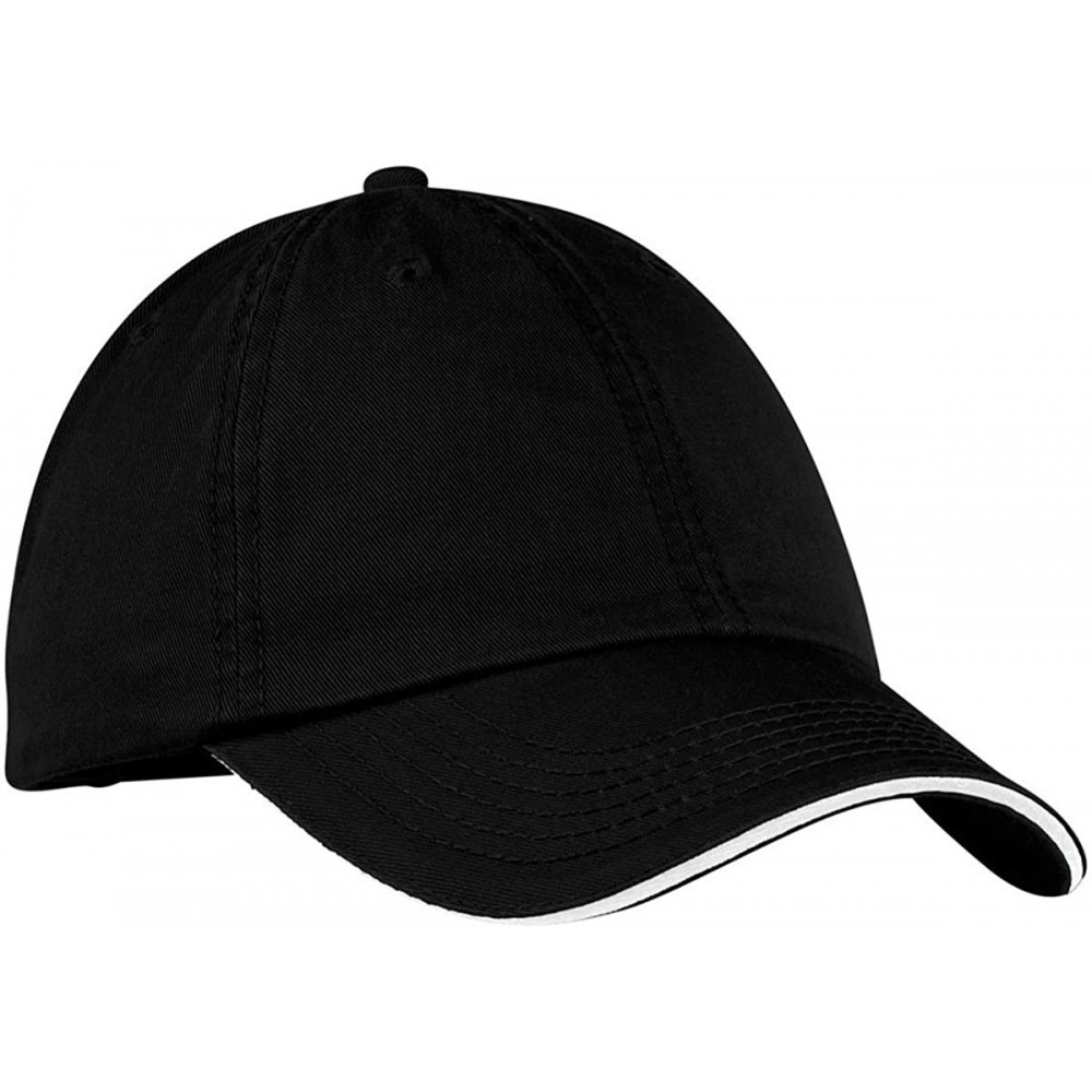 Baseball Caps Port & Company Men's Washed Twill Sandwich Bill Cap - Black/White - C711QDRTPIJ $8.99