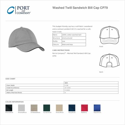 Baseball Caps Port & Company Men's Washed Twill Sandwich Bill Cap - Black/White - C711QDRTPIJ $8.99