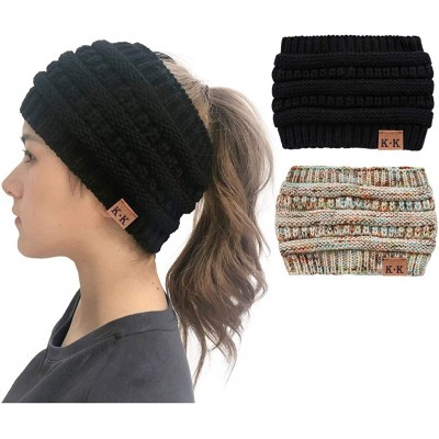 Skullies & Beanies Womens Beanie Hats - Women Winter Warm Headband Stretchy Knitted Headwear Headwrap Soft Horsetail Messy Bu...