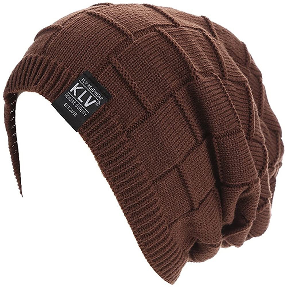 Skullies & Beanies Womens Mens Slouch Beanie Outdoor Ski Skull Cap Unisex Warm Knitted Hat - Brown - CV12M7XCHLJ $13.09